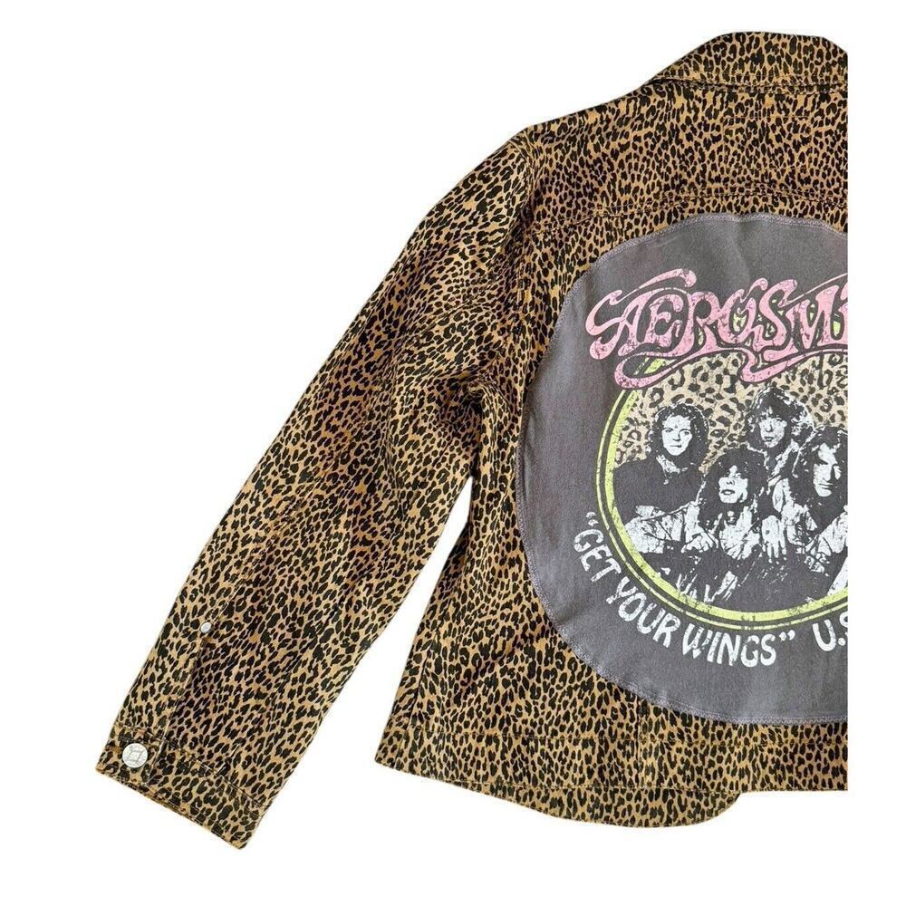 AEROSMITH Leopard Rhinestone Embellished Upcycled Retro Vintage Jacket Size XL - Picture 9 of 13